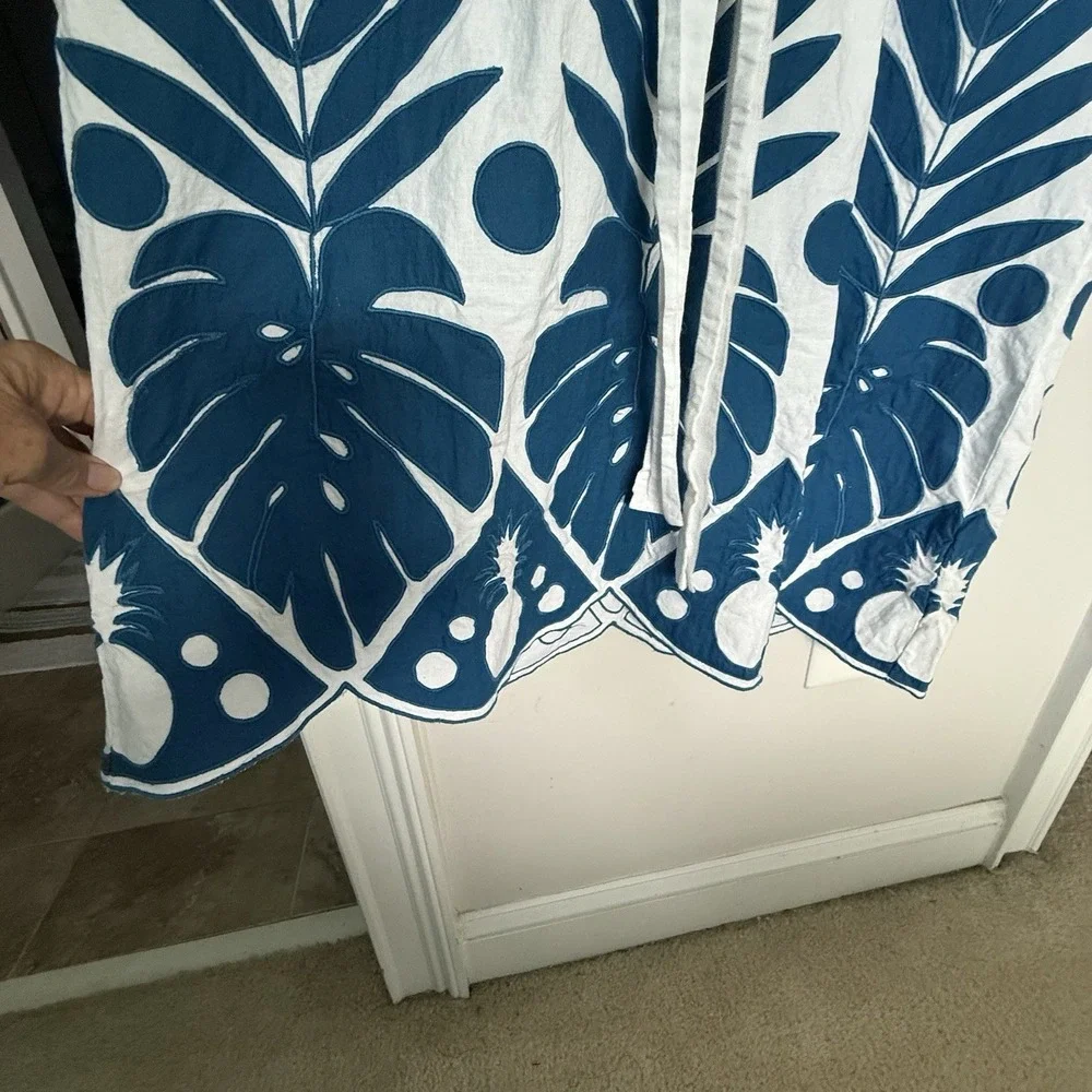 Farm Rio Blue White Embroidered Maxi Dress Tropical Sz S EUC Cruise Resort